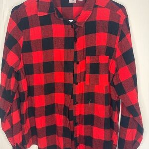 Red and Black Plaid Button-Up Shirt